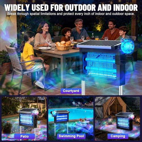 Image of Solar Bug Zapper Outdoor, Rechargeable & Solar Powered, 4500V High Voltage for Effective Mosquito & Multi-Insect, 14-Color Projector Light, Waterproof for Camping Patio Courtyard Path Outdoor
