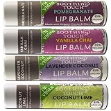 Soothing Touch Vegan Lip Balm - Pomegranate, Vanilla Chai, Coconut Lavender, Coconut Lime - Variety