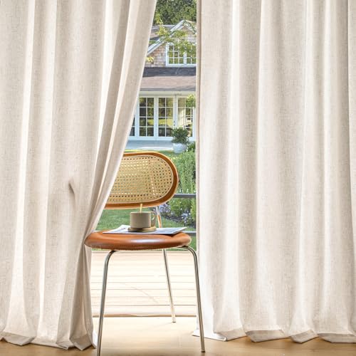 MIULEE Non-See-Through Privacy Linen Curtains 52Wx108L Inch Cream