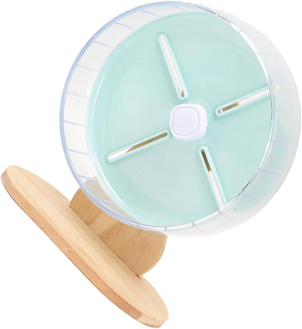 Stable 20cm Silent Hamster Wheel with Wooden Stand Blue Exercising Cage Wheel for Hamsters and Chinchillas Compact Pet Running for Small Animals