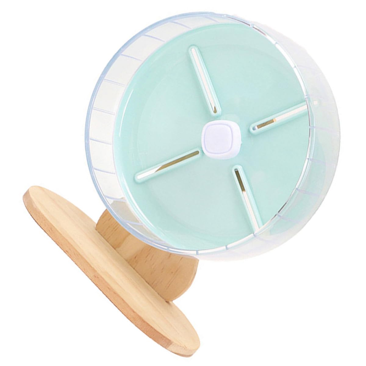 ABOOFAN Rueda de Hámster Compacta y Silenciosa Base Estable para Erizo y Chinchilla, Accesorio para Jaula de Mascotas Pequeñas en Color Azul, Material Abs y Madera