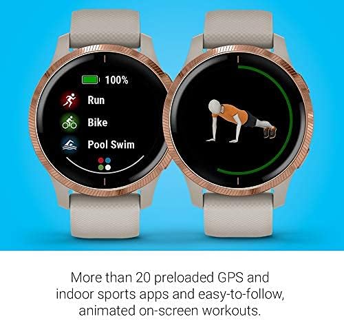 Garmin Venu, GPS Smartwatch with Bright Touchscreen Display, Features Music, Body Energy Monitoring, Animated Workouts, Pulse Ox Sensors and More, Light Sand with Rose Gold Hardware