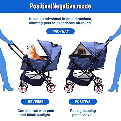 Dog Stroller with Reversible Handle Folding Pet Stroller for Dogs/Cats with 4 Wheels Puppy Stroller for Small or Medium… - Image 5