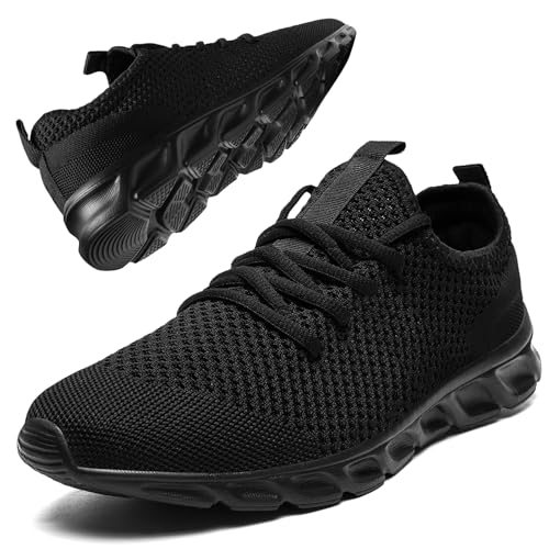 RJYWGS Running Shoes Womens Mens Walking Tennis Gym Sneakers Slip On Comfortable Lightweight Athletic Workout Casual Fashion Sports Shoes Black Size Women 9/ Men 8