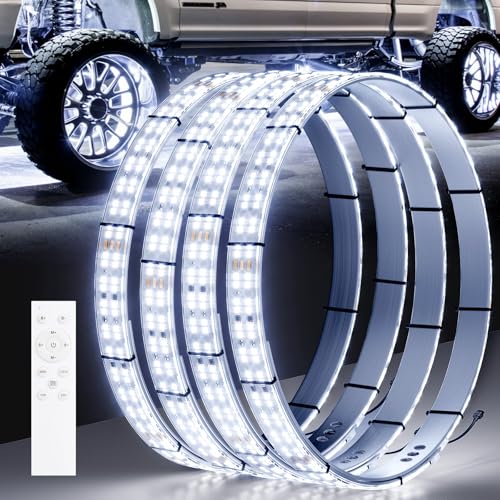 Image of Ehaho 14 inch-18 inch Super Bright Double Row Pure White Wheel Lights, Wheel Ring Lights with Remote Control and Turn & Braking Signal Compatible with Various Trucks SUV Car（4PCS）