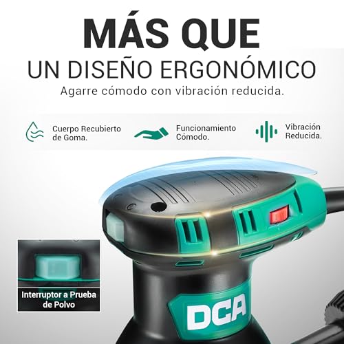DCA Lijadora Orbital 300W, 6 Velocidades 12000RPM Lijadora Madera, Lijadora Eléctrica con Recogida de Polvo, 10psc 125MM Lija para superficies de madera y acero, lijado y pulido de madera, DIY - imagen 7