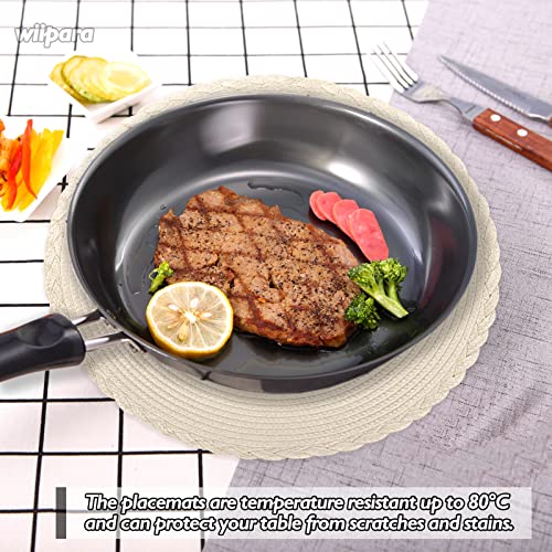 Round Woven Placemats Set of 6, 34 cm Kitchen Coffee Table Mats with Coasters Heat Resistant Wipeable Table Placemats for Dining Table, Home, Restaurant, Hotel, Cafes (Apricot) - Image 5