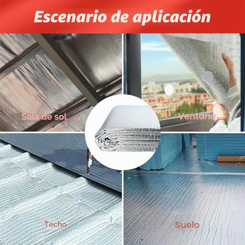 Miniatura 7 de Kaheign Lámina De Aislamiento Del Radiador, 5m X 60cm Reflector De Lámina De Aislamiento De Burbujas 4mm Espesor Reflector De Radiador Envolvente Reflectante De Calor Con 12 Almohadillas Adhesivas