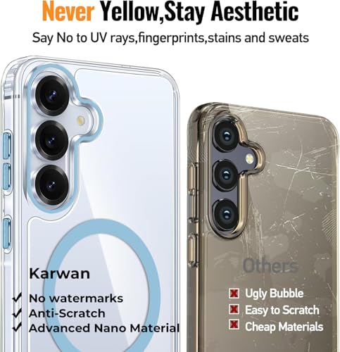 Image of KARWAN Crystal Clear Transparent Back Cover Case with Camera Protection,Compatible with Samsung S25 Plus, Anti Yellow Clear Shockproof Scratch Resistant Case with Magnetic MagEaze Wireless Charging