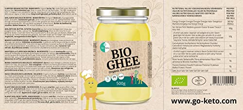 Go-Keto BIO Ghee 500g - ideales Keto-Fett für Diät und Kochen, BIO zertifiziert, EU Organic, laktosefrei und glutenfrei