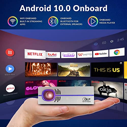 Aaxa Technologies P8 Smart Led Dlp Mini Projector, Wifi Bluetooth, Android 10.0, Wireless Smartphone Mirroring, Usbc & Hdmi Input, Built-In Netflix, Youtube, Support 1080P Portable Movie Projector #TOP2