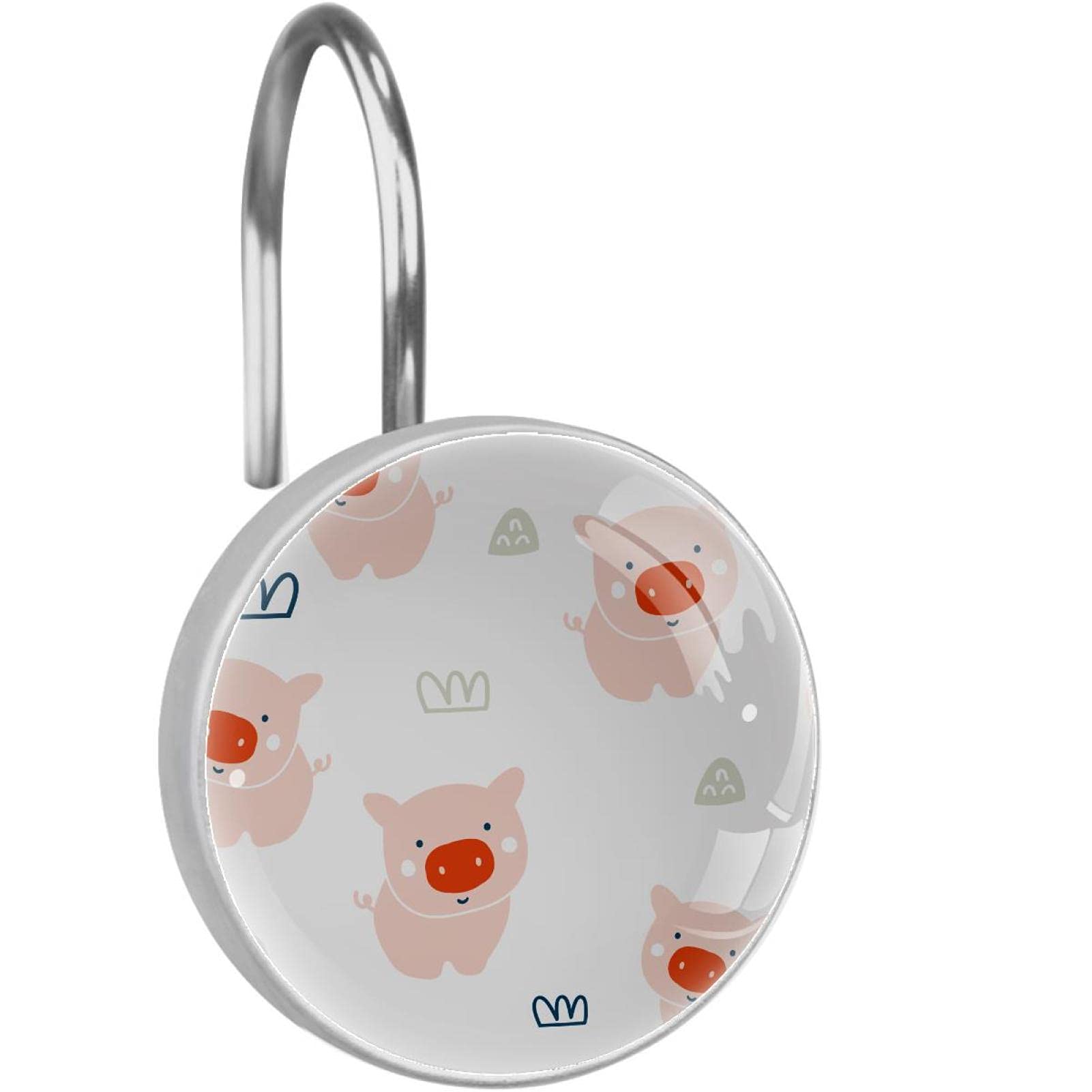 Anneaux de rideau de douche en acier inoxydable durable avec décorations cochons
