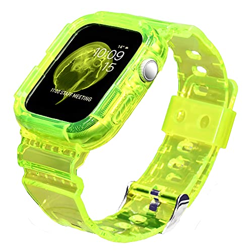 IMYMAX Shockproof Fall Resistant Crystal Clear Band 42mm/44mm/45mm Compatible with Apple Watch Series 7/6/5/4/3/2/1, Transparent Replacement TPU Watchband Full-Coverage Rugged Bumper Case for Men & Women Drop-Proof Protect Sports Wristband (Crystal G