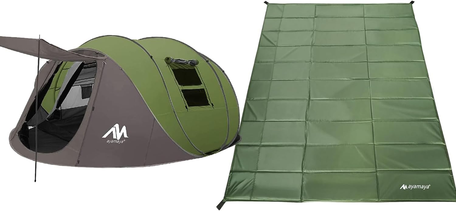 Foam Sleeping Pad + Pop Up Tent, 6 Person Waterproof Footprint Inner Camping Mat, 2 Doors 6 Person Tent for Camping