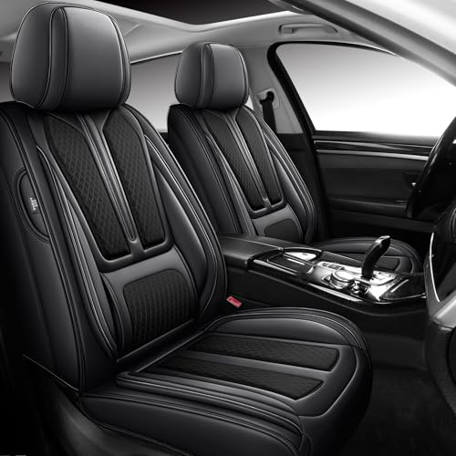 Image of Seat Covers for Front Seat,Nappa Leather Car Seat Covers,Waterproof Universal Fit Car Seat Cushion,2 PCS Automotive Seat Protector for Most Sedans SUV Pick-Up Truck Sedans，Black