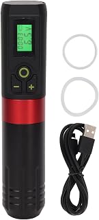 LANTRO JS Wireless Rotary Tattoo Machine, Rotary Tattoo Gun Pen, Coreless Motor Wireless Tattoo Pen Professional LCD Display Liner Shader Timing Rechargeable Cartridge,2400mAh Battery(Black Red)