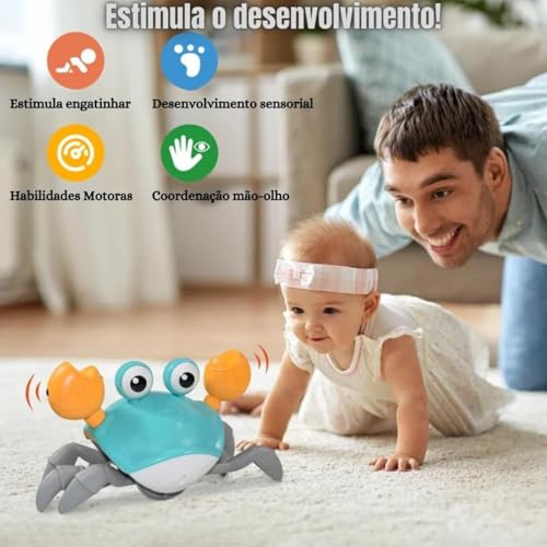 Pega Caranguejo - Brinquedo com Música, Que Anda e Evita Obstáculos - Movido a Pilhas (AA) - Cor Ver