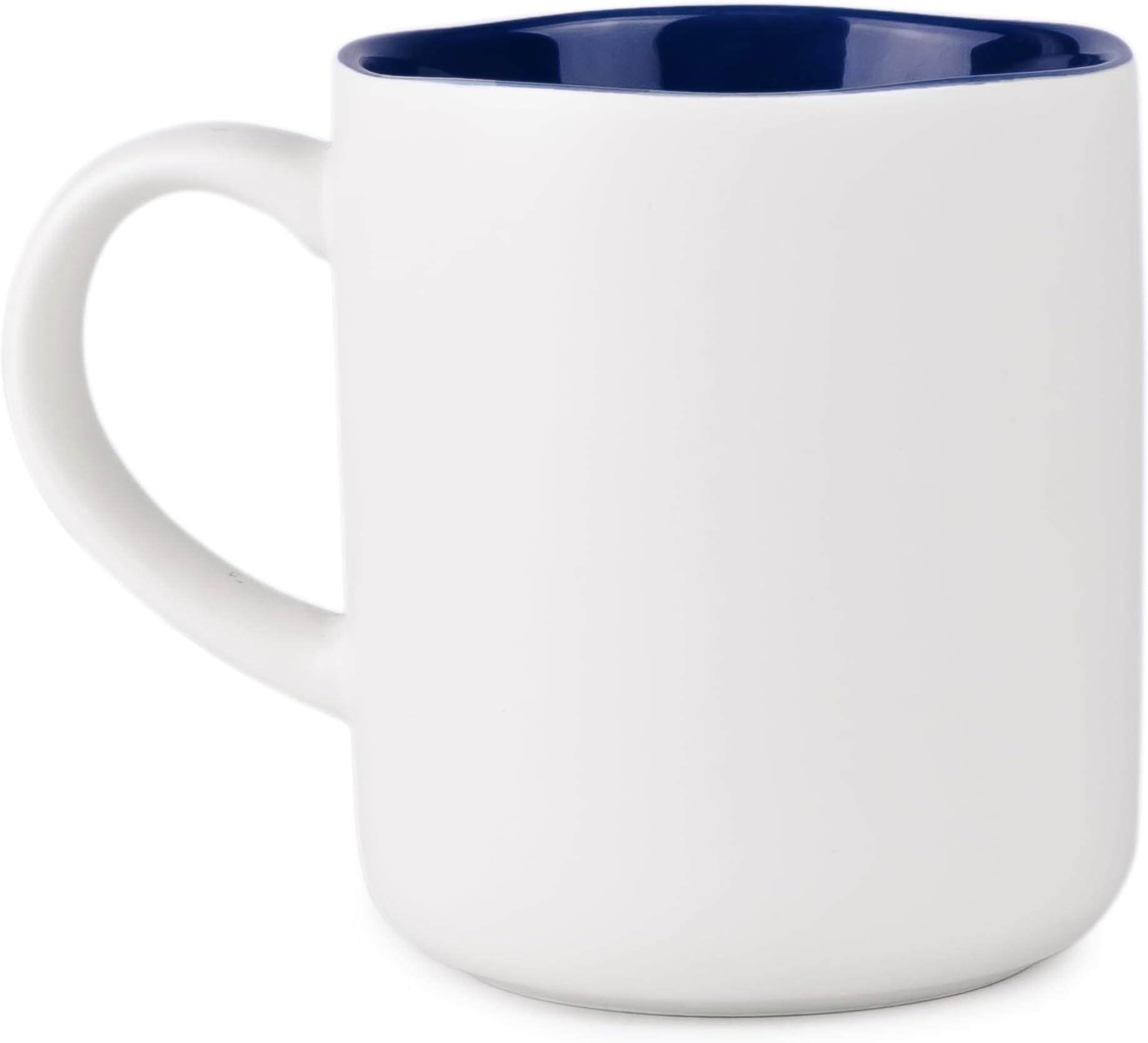 Shallow by Bone China Porcelain Ceramic Coffee/Tea Mug – 9x10.5cm, Off-White with Blue Interior