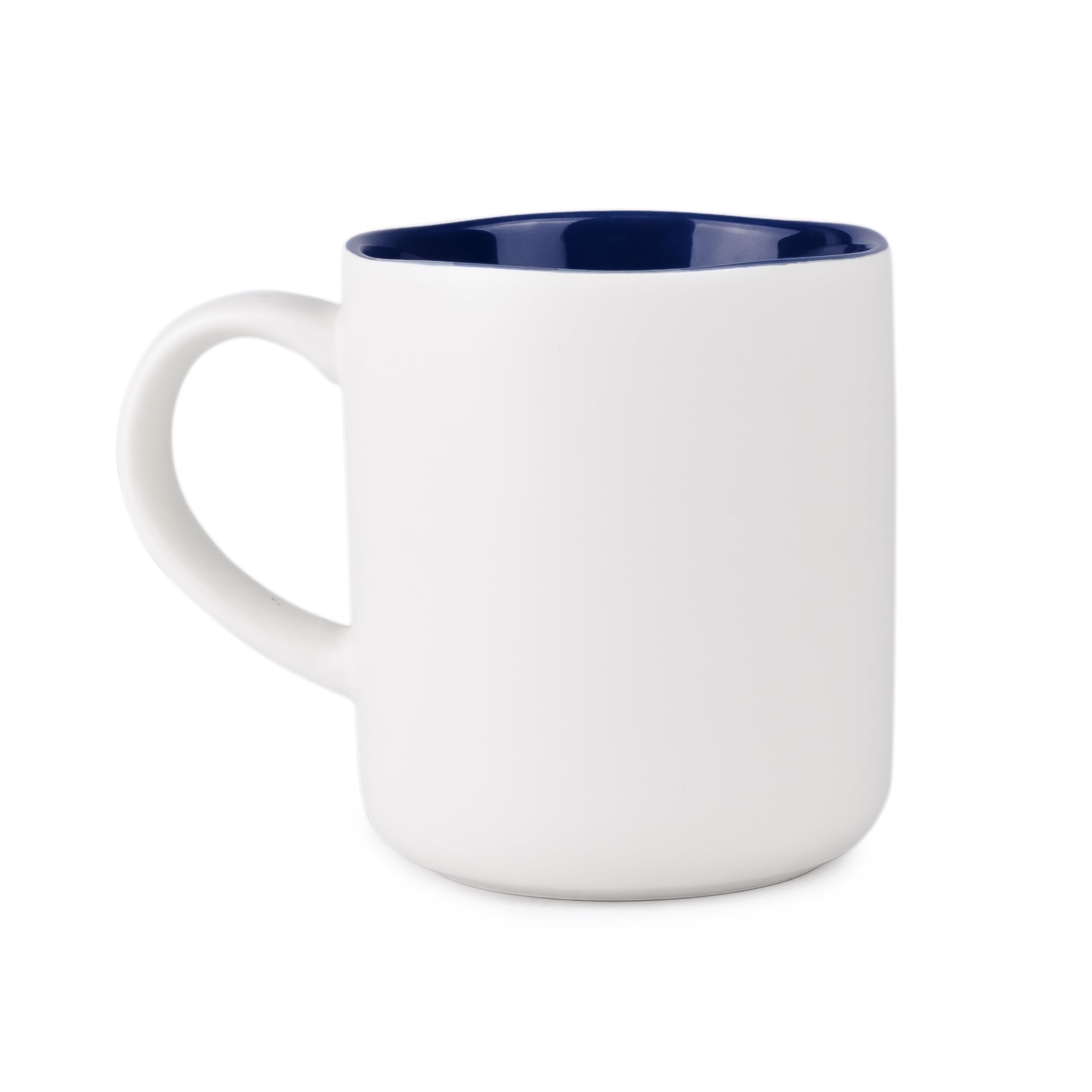 Shallow by Bone China Porcelain Ceramic Coffee/Tea Mug – 9x10.5cm, Off-White with Blue Interior