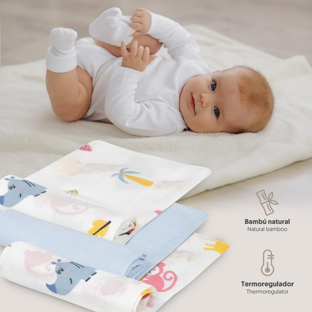 Interbaby Babydoekjes van katoen, 80 x 80 cm, verpakking met 3 luiers, voor borstvoeding, handdoek, deken, comfortabel, zacht, ademend, roze