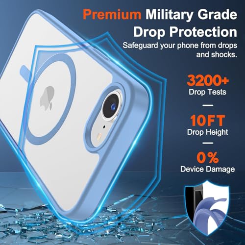 Image of DIZORO Compatible iPhone 17e / iPhone 16e Case,Compatible with MagSafe, Non Yellow Military-Grade Drop Protection & Hard PC Back Cover Slim Transparent Anti-Scratch Shockproof Phone Case - Off Blue