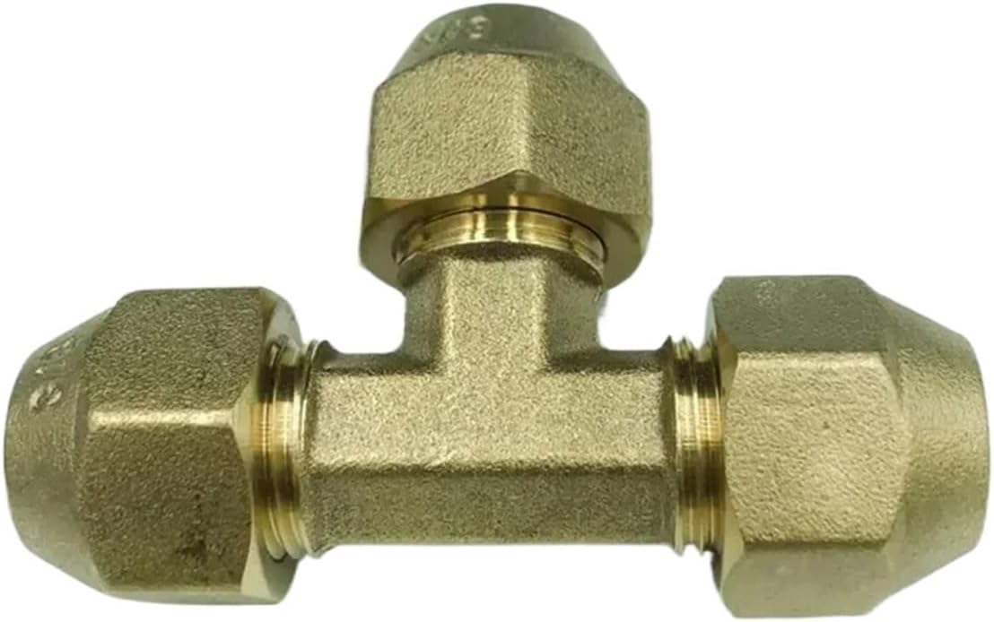 Fit 1/4" 3/8" 1/2" 3/4" Tube SAE-Standard Flare Connector Brass Tee 3 Ways Pipe Fitting Connector Adapeter for Air Conditioner(With Nut,9.52MM 3L8 INCH_TEE) Plumbing Fittings