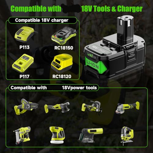 Image of 2Pack 8.0Ah P108 Repacement for Ryobi 18 Volt Battery and Charger Compatible with 18V Battery P102 P103 P104 P105 P107 P109 Cordless Power Tool