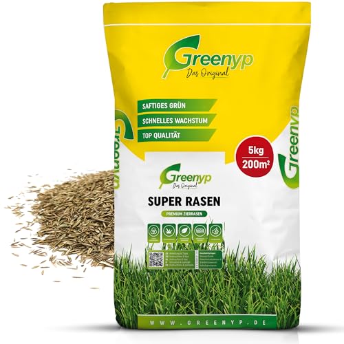 Greenyp® Super Rasen I sattgrüner Premium Zierrasen Nachsaat I Traumrasen Grassamen Rasensamen Rasensaat Gras besonders dichtwachsend 5kg für 200m²