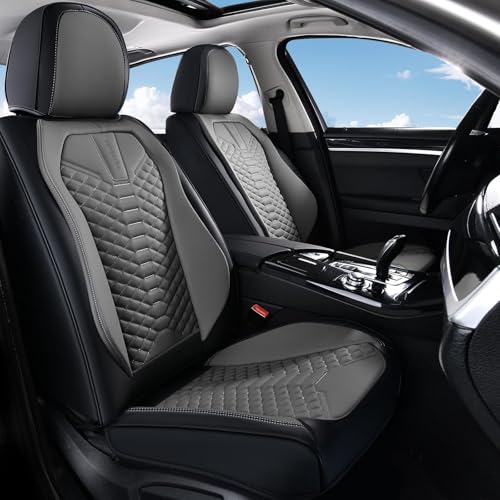 Image of Coverado Seat Covers Full Set, Waterproof Nappa Leather Seat Covers for Cars, 5 Seats Universal Car Seat Protectors, Black and Gray Automotive Seat Covers Car Seat Cushions Fit for Most Cars