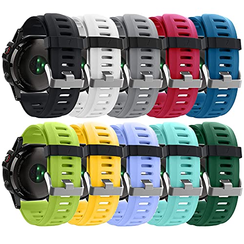 HWHMH Colorful Replacement Silicone Bands with Pin Removal Tools for Garmin Fenix 3 / Garmin Fenix 3 HR (No Tracker, Replacement Bands Only) (Pack of 10)