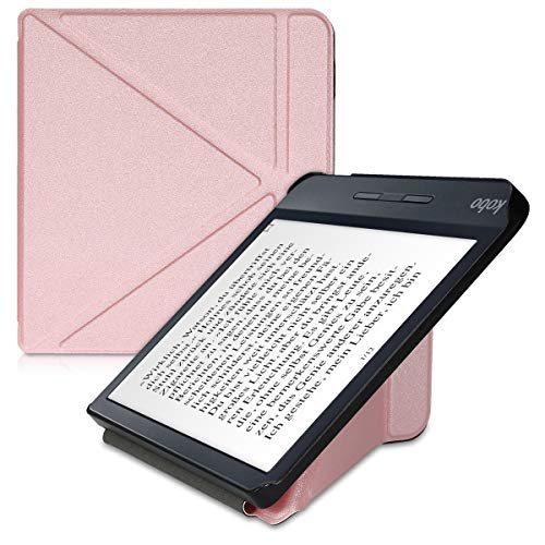 kwmobile Origami Case Compatible with Kobo Libra H2O - Ultra Slim Fit PU Leather Cover with Stand - Rose Gold