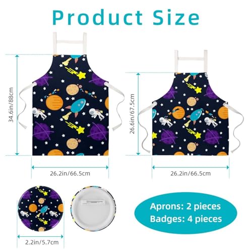 Tablier de cuisine imprimé astronaute avec broches ajustables lot de 2 pièces