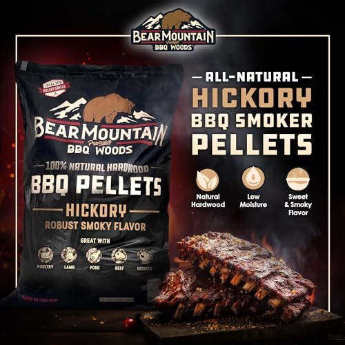 Bear Mountain All Natural Wood Pellets for Smoker, Grill & BBQ, 40 Lbs, Hickory - Premium Hardwood Barbecue Pellets for Indoor and Outdoor Grilling