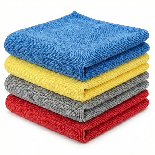 Image of Microfiber Cloth 4pcs 40x40cms 250 GSM Multi-Color | Thick Lint & Streak-Free Multipurpose Cloths Automotive Microfibre Towels for Car Bike Cleaning Polishing Washing & Detailing