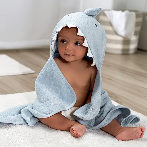 Image of Gerber Baby 4 Piece Animal Character Hooded Towel and Washcloth Set, Blue Shark, One Size (Pack of 12)