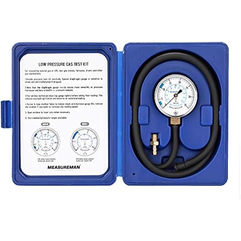 MEASUREMAN Natural Gas or LP Gas Manifold Pressure Test Kit, 0-35 "W.C., 1/4" NPT, 40" Length Hose Cover