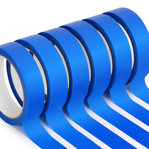 HongWay Blue Painters Tape 1 Inch Wide 6 Rolls 22 Yards Each Masking Tapes for Walls Painting Home Decoration Clean Removal No Residue