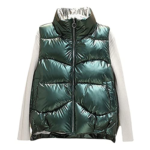 Puffer Plus Size Down Gilet Col montant Zipper Sans manches Veste en coton léger Outwear Vert Moyen Cover