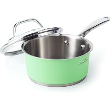 HOMICHEF 1 QT Vibrant Mint Green Nickel Free Stainless Steel Saucepan - Non Toxic 1 Quart Saucepan Coating Free for Induction Cooktop - Mint Green Small Pot Adds Fresh Color to Modern Kitchens