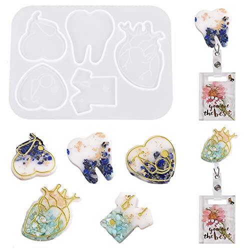 Nifocc Insignias de médico rollos de silicona soporte para tarjetas identificación, resina epoxi formas etiqueta llavero silicona corazón camiseta estetoscopio joyas resina giessharz moldes cristal