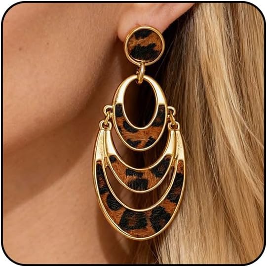 Leopard Earrings Cheetah Accessories for Women Brown Drop Dangle Earring Unique Geometric Rhombus Heart Circle Oval Fan-Shaped Earrings Statement Animal Print Stud Earring Vintage Christmas Holiday Leopard Lewelry