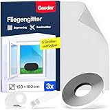 GAUDER Fliegengitter für Fenster - Insektenschutz ohne Bohren - Fliegengitter mit Klettband - Fliegennetz aus Polyester - Mückennetz & Moskitonetz für Fenster (3 Stück - 150 x 180 cm - schwarz)