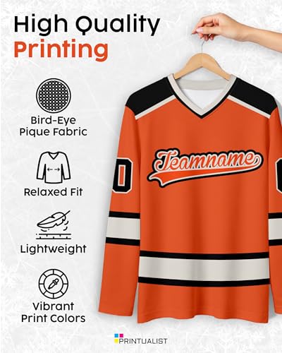 Custom Hockey Jersey - Personalized Ice Hockey Shirt with Name, Number & Logo, Customizable Long Sleeve V-Neck Team Sports Practice Jerseys Athletic Fan Uniform Gift for Men Women Kids Adult Youth