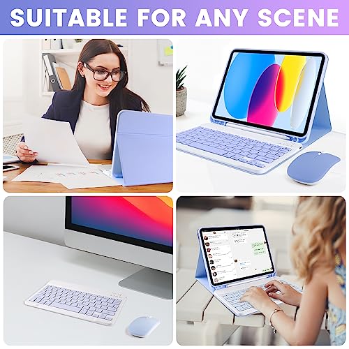 Image of SOPPY Bluetooth Keyboard Case with Mouse for iPad 11th Gen. (A16) 11-inch 2025, 10th Generation 10.9 inch 2022, Detachable Protective Cover, with Built-in Pen Holder, USB-C Rechargeable, Purple