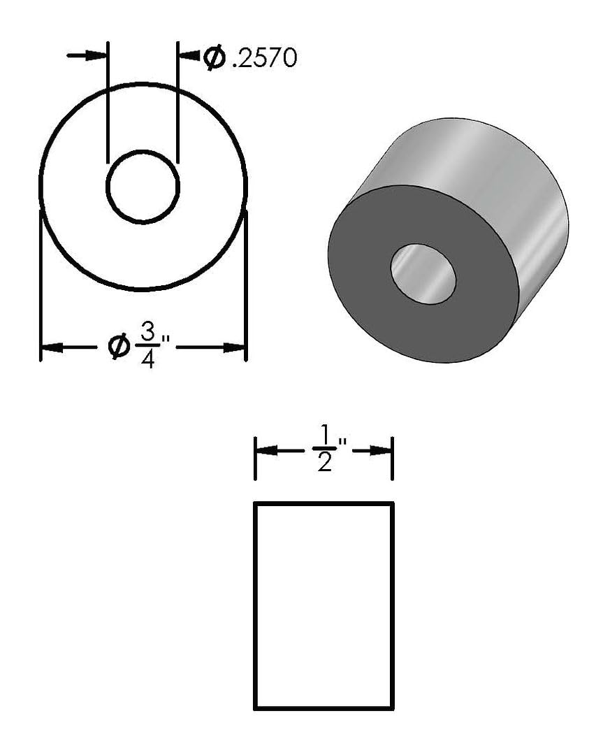 Aluminum Spacer Black 3/4" OD x 1/4" ID x Choose Your Length, Round Spacer Unthreaded Standoff Bushing Plain Finish, Fits Screws Bolts 1/4" or M6 by Metal Spacers Online (1/2" Length, 100 Pack)