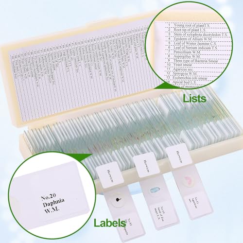 OOZSTAR 60 Pieces Prepared Microscope Slide Set with Specimens, Plant Animal Cell Science Education Microscope Slides for Bioscience Labs