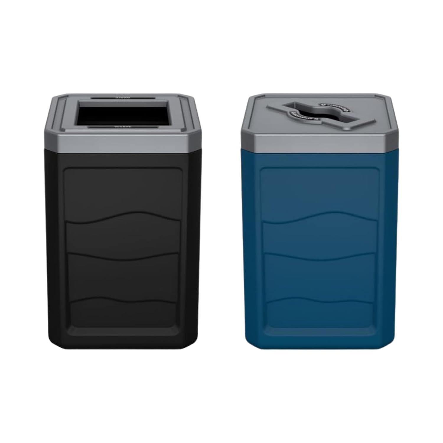 Large 50 Gallon 100% Recycled Plastic Heavy Duty Trash Can and Recycling Bin for Commercial Space with Modern High End Aesthetic Includes Sign - Pair with Sign