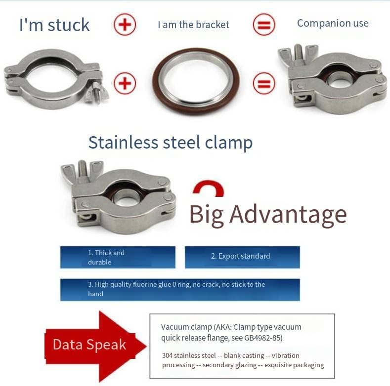304 Stainless Steel Single Heavy Duty Tri Clamp KF16/25/40/50/65/80/100 /wing nut for ferrule /1 silicone washer (KF100(Support + gasket))