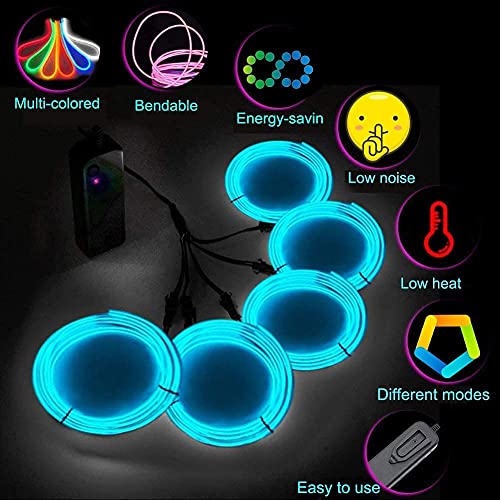 Image of MaxLax EL Wire Ice Blue, Neon Wire Light 5 in 2 Meter, Electroluminescent Wire for Halloween Decoration, Christmas Party, DIY Decoration