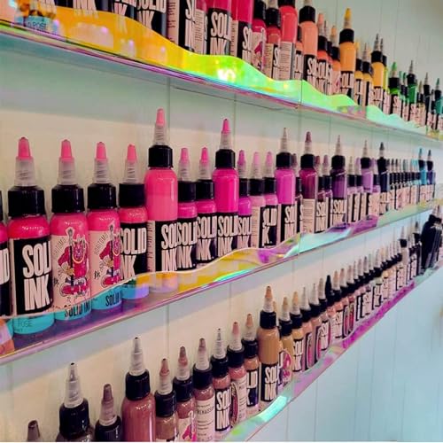 YMVV Przezroczysty holograficzny akrylowy organizer do makijażu ścienny 6 sztuk - stojak na lakier do paznokci półka montowana na ścianie z antypoślizgowym wyjmowanym otworem do przechowywania narzędzi do makijażu, figurka, świetny prezentacja